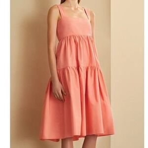 Three Graces London Pink Cotton Tiered Midi Dress Square Neck 12 cottage prairie